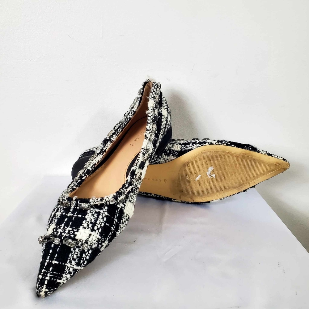 Zara tweed beaded jeweled fabric flat shoes pointed toe size 40